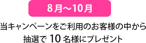 8月〜10月
当キャンペーンをご利用のお客様の中から抽選で10名様にプレゼント